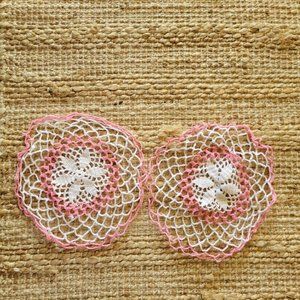 2 Pink and White Doilies